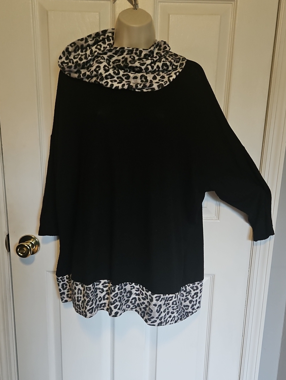 Chico's Black Tunic with Black & White Leopard Trim